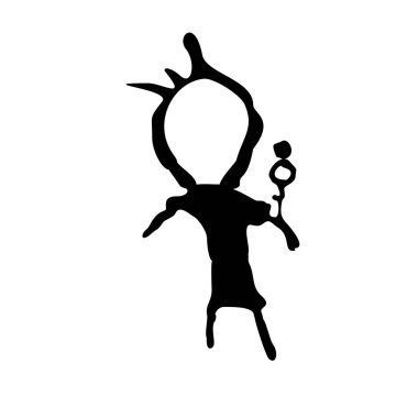 Eski şaman, büyücü. İlkel insanların taşa çizimleri. Etnik tarzda illüstrasyon.