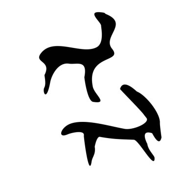 Tavşan ve tavşan. İlkel insanların taşa çizimleri. Etnik tarzda illüstrasyon.