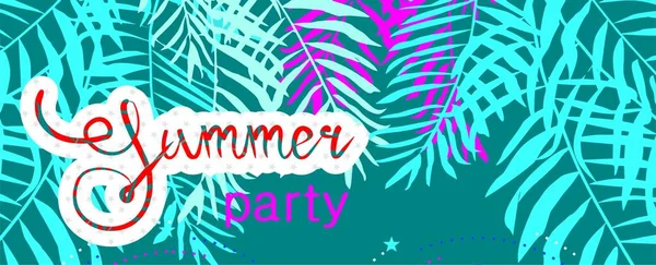 Bannière Avec Feuilles Palmier Texte Summer Party Des Lettres Titre — Image vectorielle