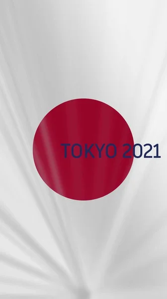 Олимпийские Игры Токио 2021 Знамя Флагом Японии Текст Tokyo 2021 — стоковое фото