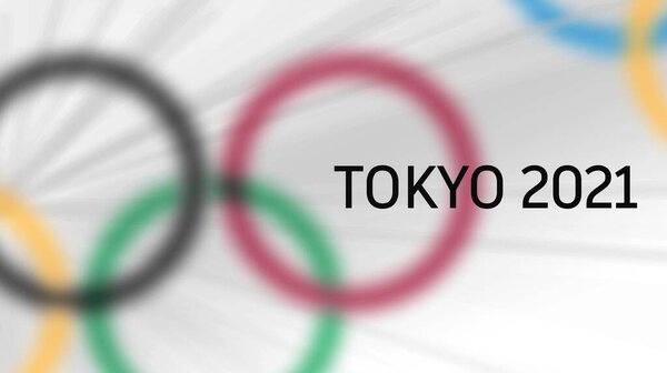 Olympic Games Tokyo 2021 Banner Abstract Colored Rings Text Tokyo Stock Photo