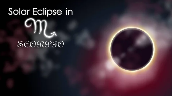Solar eclipse in scorpio. Eclipse of the sun. Illustrations on the theme of astrology, mysticism, esotericism, prediction of the future. Background with planets and space objects.