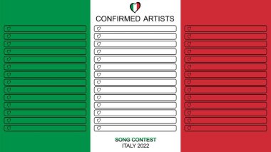 Eurovision 2022. Torino 2022. Şarkı yarışması. İtalya 2022. 2022 Avrupa Müzik Festivali. Masa. Pankart