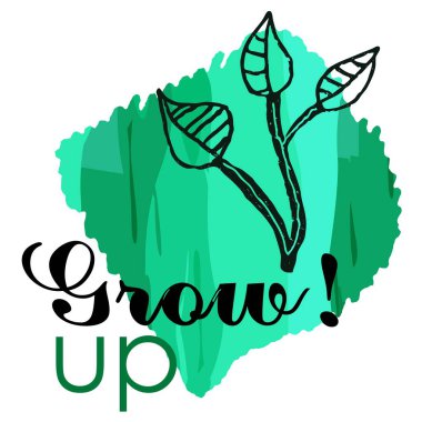 Yeşil arka planda yapraklar ve dallar. El yapımı grafikler. Motive edici bir alıntı. Fotoğraflar için çocuk albümleri tasarımı. Çocuk ürünleri tasarımı.