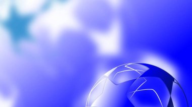 Şampiyonlar Ligi. Futbol topu ve yıldızlarla mavi eğimli arka plan. Futbol, şampiyonluk, spor teması. 