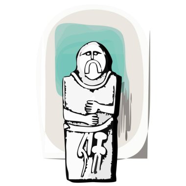 Antik idol. Taş bir İskitli putunun grafiksel görüntüsü. Öncekilerin sanatı. İlkel sanat.