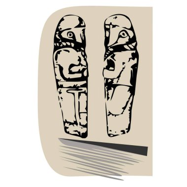 Antik idol. Taş bir İskitli putunun grafiksel görüntüsü. Öncekilerin sanatı. İlkel sanat.