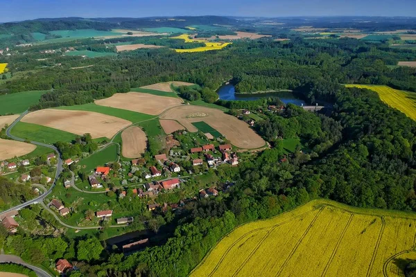 Dam Parizov Plane Beautiful Summer Hilly Countryside Czech Republic Aerial — Photo
