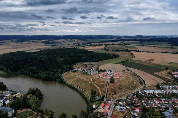 Aerial View Pilgrimage Church John Nepomuk Zelena Hora Nad Szavou — Photo