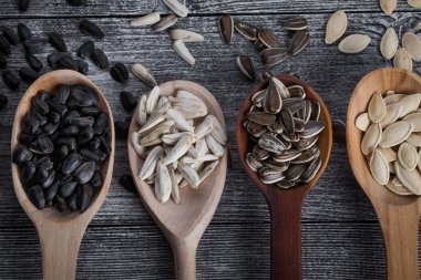 farklı ayçiçeği tohumu ve kabak çekirdeği