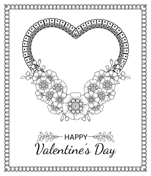 Ręcznie Rysowane Walentynki Kartka Okolicznościowa Lub Baner Kwiatem Mehndi Dekoracja — Zdjęcie stockowe