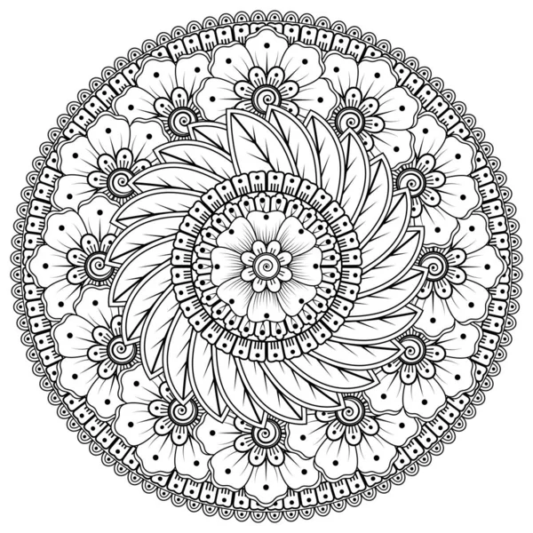 Okrągły Wzór Postaci Mandali Kwiatem Hennę Mehndi Tatuaż Dekoracja Ozdoba — Zdjęcie stockowe