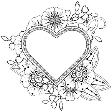 El çizimi sevgililer günü tebrik kartı ya da mehndi çiçekli pankart. Etnik oryantal dekorasyon, karalama süsü. taslak el çizimi illüstrasyonu.  