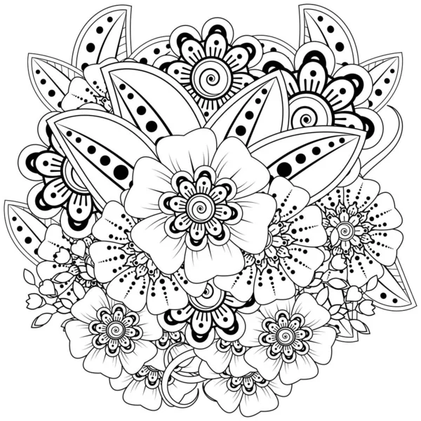 Esquema Patrón Floral Cuadrado Estilo Mehndi Para Henna Mehndi Tatuaje — Vector de stock