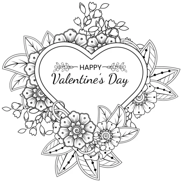 Ręcznie Rysowane Walentynki Kartka Okolicznościowa Lub Baner Kwiatem Mehndi Dekoracja — Wektor stockowy
