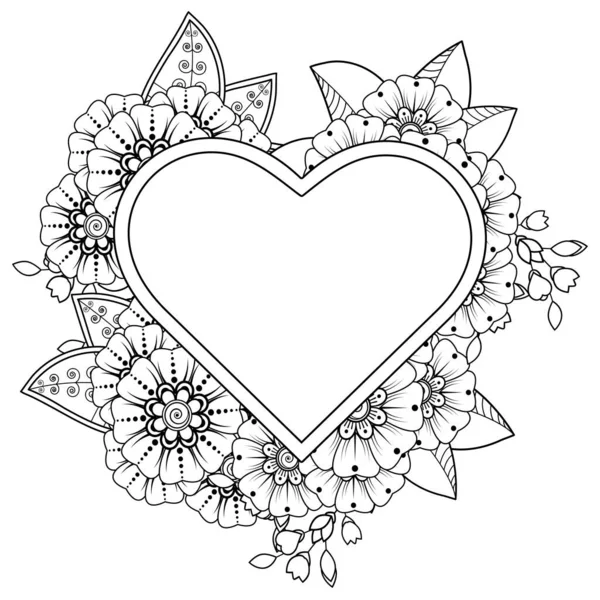 El çizimi sevgililer günü tebrik kartı ya da mehndi çiçekli pankart. Etnik oryantal dekorasyon, karalama süsü. taslak el çizimi illüstrasyonu.  