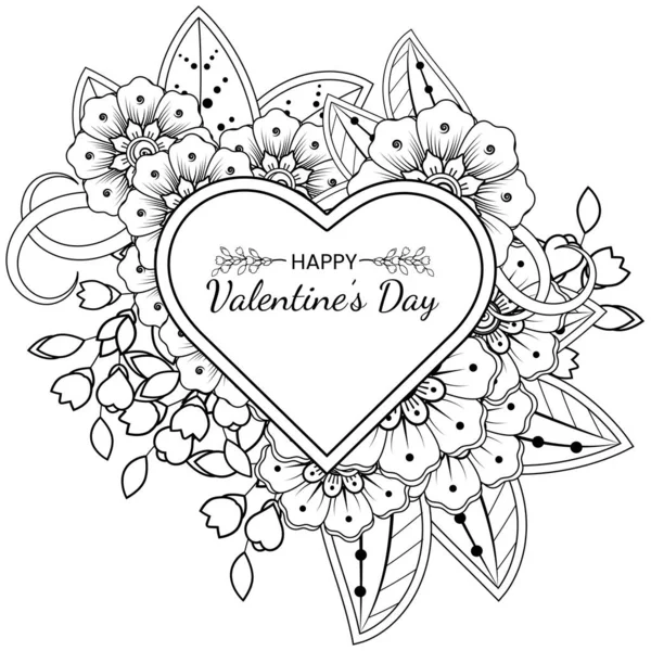 El çizimi sevgililer günü tebrik kartı ya da mehndi çiçekli pankart. Etnik oryantal dekorasyon, karalama süsü. taslak el çizimi illüstrasyonu.  