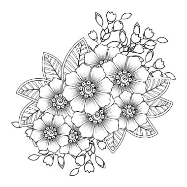 Mehndi 'nin kına, mehndi, dövme, dekorasyon çiçeği. Etnik doğu tarzında dekoratif bir süs. Karalama süsü. El çizimi çizimi çizimi. boyama kitabı sayfası.