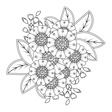 Mehndi 'nin kına, mehndi, dövme, dekorasyon çiçeği. Etnik doğu tarzında dekoratif bir süs. Karalama süsü. El çizimi çizimi çizimi. boyama kitabı sayfası.