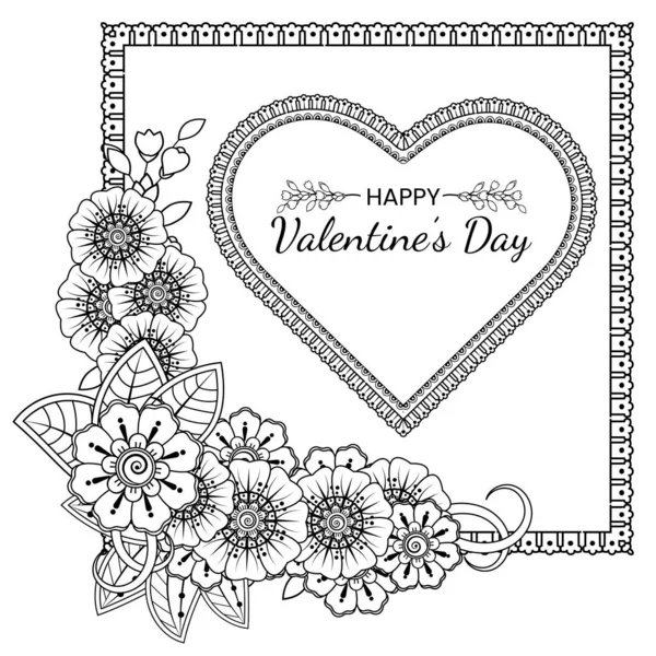 El çizimi sevgililer günü tebrik kartı ya da mehndi çiçekli pankart. Etnik oryantal dekorasyon, karalama süsü. taslak el çizimi illüstrasyonu.  