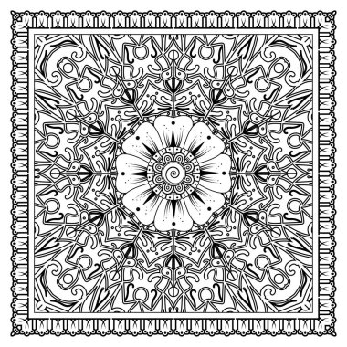 Mehndi 'nin kına, mehndi, dövme, dekorasyon çiçeği. Etnik doğu tarzında dekoratif bir süs. Karalama süsü. El çizimi çizimi çizimi. boyama kitabı sayfası.