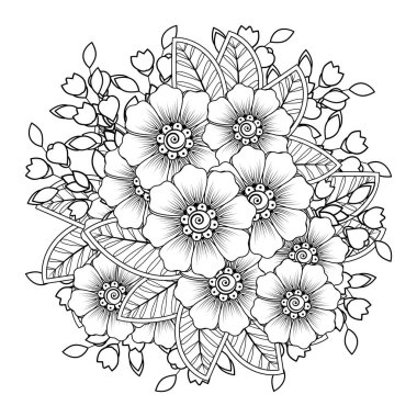 Mehndi 'nin kına, mehndi, dövme, dekorasyon çiçeği. Etnik doğu tarzında dekoratif bir süs. Karalama süsü. El çizimi çizimi çizimi. boyama kitabı sayfası.