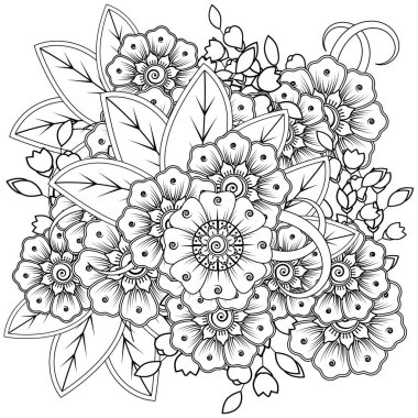 Mehndi 'nin kına, mehndi, dövme, dekorasyon çiçeği. Etnik doğu tarzında dekoratif bir süs. Karalama süsü. El çizimi çizimi çizimi. boyama kitabı sayfası.