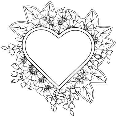 Mehndi 'nin kına, mehndi, dövme, dekorasyon çiçeği. Etnik doğu tarzında dekoratif bir süs. Karalama süsü. El çizimi çizimi çizimi. boyama kitabı sayfası.