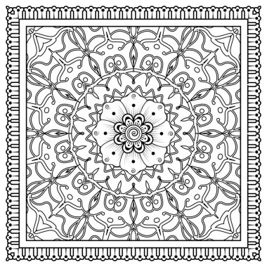 Mehndi 'nin kına, mehndi, dövme, dekorasyon çiçeği. Etnik doğu tarzında dekoratif bir süs. Karalama süsü. El çizimi çizimi çizimi. boyama kitabı sayfası.