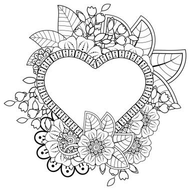 Mehndi 'nin kına, mehndi, dövme, dekorasyon çiçeği. Etnik doğu tarzında dekoratif bir süs. Karalama süsü. El çizimi çizimi çizimi. boyama kitabı sayfası.