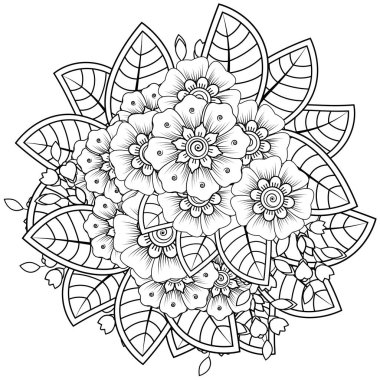 Mehndi 'nin kına, mehndi, dövme, dekorasyon çiçeği. Etnik doğu tarzında dekoratif bir süs. Karalama süsü. El çizimi çizimi çizimi. boyama kitabı sayfası.