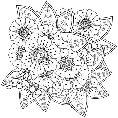 Mehndi 'nin kına, mehndi, dövme, dekorasyon çiçeği. Etnik doğu tarzında dekoratif bir süs. Karalama süsü. El çizimi çizimi çizimi. boyama kitabı sayfası.