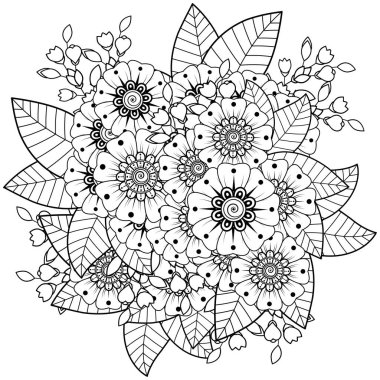 Mehndi 'nin kına, mehndi, dövme, dekorasyon çiçeği. Etnik doğu tarzında dekoratif bir süs. Karalama süsü. El çizimi çizimi çizimi. boyama kitabı sayfası.