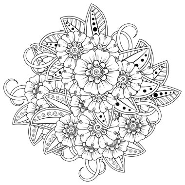 Mehndi 'nin kına, mehndi, dövme, dekorasyon çiçeği. Etnik doğu tarzında dekoratif bir süs. Karalama süsü. El çizimi çizimi çizimi. boyama kitabı sayfası.