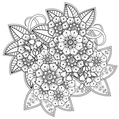 Mehndi 'nin kına, mehndi, dövme, dekorasyon çiçeği. Etnik doğu tarzında dekoratif bir süs. Karalama süsü. El çizimi çizimi çizimi. boyama kitabı sayfası.