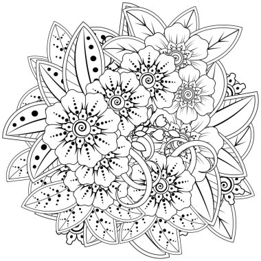 Mehndi 'nin kına, mehndi, dövme, dekorasyon çiçeği. Etnik doğu tarzında dekoratif bir süs. Karalama süsü. El çizimi çizimi çizimi. boyama kitabı sayfası.