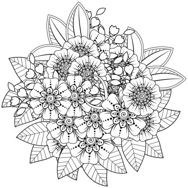 Mehndi 'nin kına, mehndi, dövme, dekorasyon çiçeği. Etnik doğu tarzında dekoratif bir süs. Karalama süsü. El çizimi çizimi çizimi. boyama kitabı sayfası.