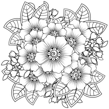 Mehndi 'nin kına, mehndi, dövme, dekorasyon çiçeği. Etnik doğu tarzında dekoratif bir süs. Karalama süsü. El çizimi çizimi çizimi. boyama kitabı sayfası.