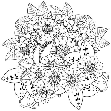 Mehndi 'nin kına, mehndi, dövme, dekorasyon çiçeği. Etnik doğu tarzında dekoratif bir süs. Karalama süsü. El çizimi çizimi çizimi. boyama kitabı sayfası.