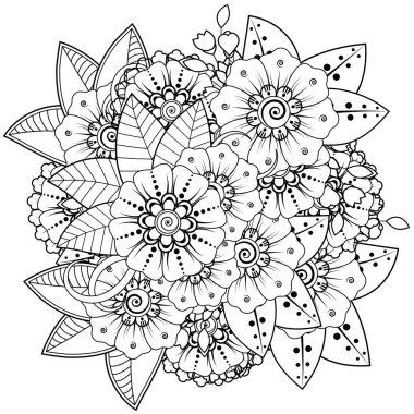 Mehndi 'nin kına, mehndi, dövme, dekorasyon çiçeği. Etnik doğu tarzında dekoratif bir süs. Karalama süsü. El çizimi çizimi çizimi. boyama kitabı sayfası.