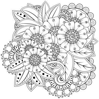 Mehndi 'nin kına, mehndi, dövme, dekorasyon çiçeği. Etnik doğu tarzında dekoratif bir süs. Karalama süsü. El çizimi çizimi çizimi. boyama kitabı sayfası.