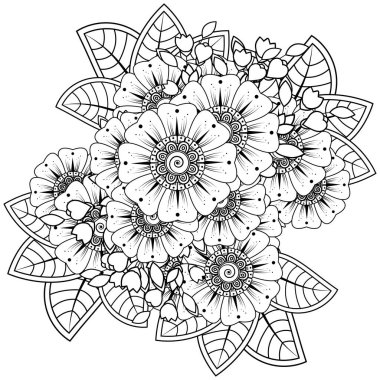 Mehndi 'nin kına, mehndi, dövme, dekorasyon çiçeği. Etnik doğu tarzında dekoratif bir süs. Karalama süsü. El çizimi çizimi çizimi. boyama kitabı sayfası.