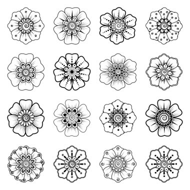 Mehndi 'nin kına, mehndi, dövme, dekorasyon çiçeği. Etnik doğu tarzında dekoratif bir süs. Karalama süsü. El çizimi çizimi çizimi. boyama kitabı sayfası.