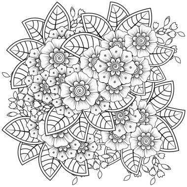 Mehndi 'nin kına, mehndi, dövme, dekorasyon çiçeği. Etnik doğu tarzında dekoratif bir süs. Karalama süsü. El çizimi çizimi çizimi. boyama kitabı sayfası.