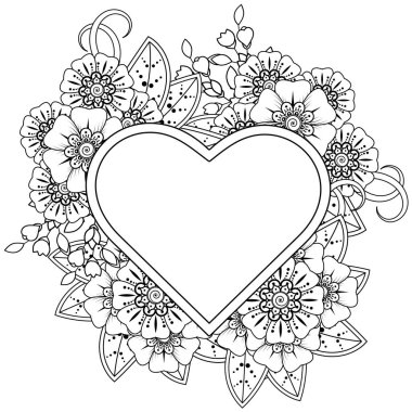 Mehndi 'nin kına, mehndi, dövme, dekorasyon çiçeği. Etnik doğu tarzında dekoratif bir süs. Karalama süsü. El çizimi çizimi çizimi. boyama kitabı sayfası.