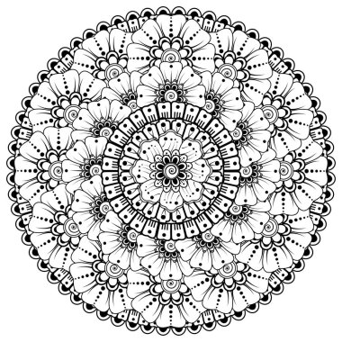 Mehndi 'nin kına, mehndi, dövme, dekorasyon çiçeği. Etnik doğu tarzında dekoratif bir süs. Karalama süsü. El çizimi çizimi çizimi. boyama kitabı sayfası.