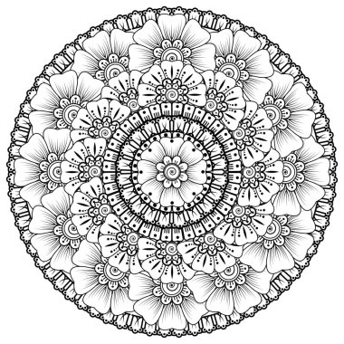 Mehndi 'nin kına, mehndi, dövme, dekorasyon çiçeği. Etnik doğu tarzında dekoratif bir süs. Karalama süsü. El çizimi çizimi çizimi. boyama kitabı sayfası.