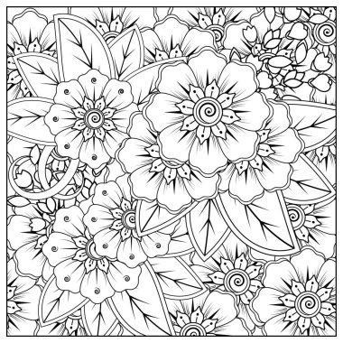 Mehndi 'nin kına, mehndi, dövme, dekorasyon çiçeği. Etnik doğu tarzında dekoratif bir süs. Karalama süsü. El çizimi çizimi çizimi. boyama kitabı sayfası.