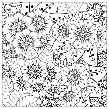 Mehndi 'nin kına, mehndi, dövme, dekorasyon çiçeği. Etnik doğu tarzında dekoratif bir süs. Karalama süsü. El çizimi çizimi çizimi. boyama kitabı sayfası.