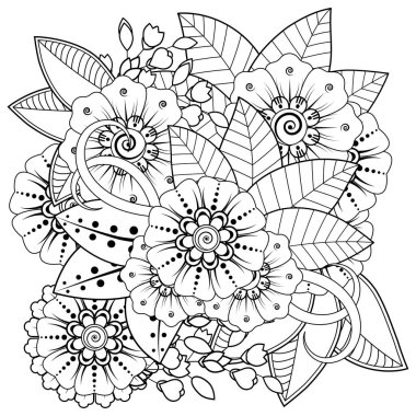 Mehndi 'nin kına, mehndi, dövme, dekorasyon çiçeği. Etnik doğu tarzında dekoratif bir süs. Karalama süsü. El çizimi çizimi çizimi. boyama kitabı sayfası.